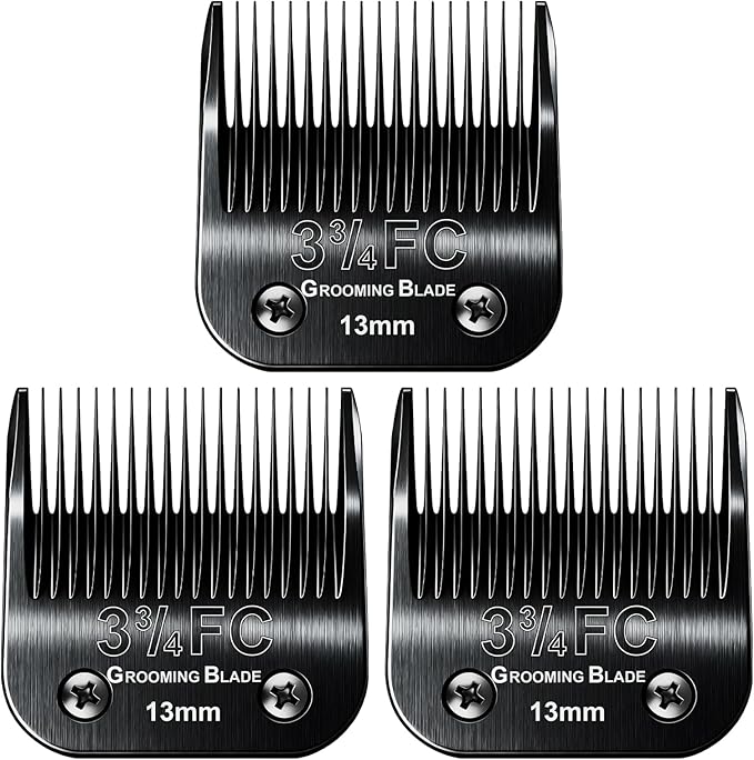 3 Pcs Size 3-3/4FC Detachable Dog Grooming Blades, Compatible with Andis, Oster A5, Wahl KM10 Series Clippers, Cut Length 13mm, Black (3-3/4FC 13mm, 3Pcs)
