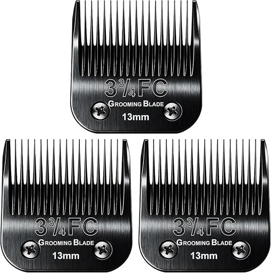 3 Pcs Size 3-3/4FC Detachable Dog Grooming Blades, Compatible with Andis, Oster A5, Wahl KM10 Series Clippers, Cut Length 13mm, Black (3-3/4FC 13mm, 3Pcs)