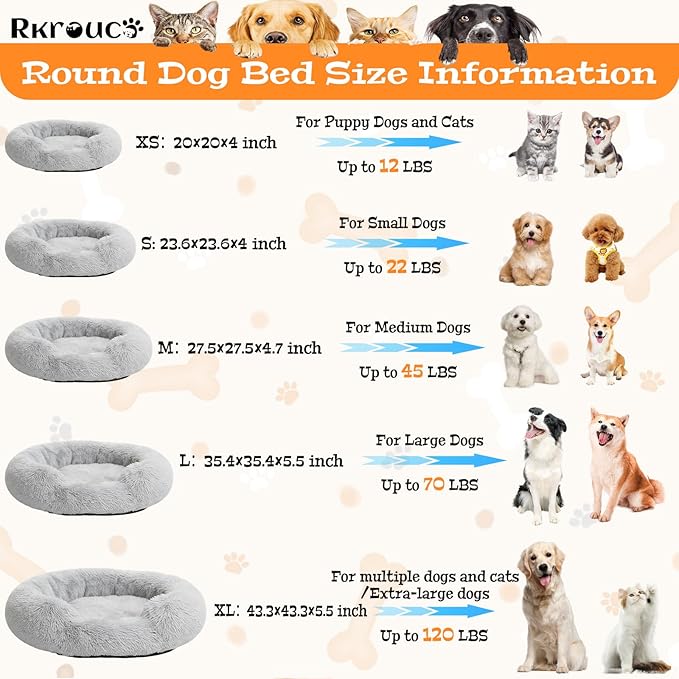 Fluffy Dog Bed Calming Donut Beds for Large Dogs Warming Round Small Medium Pet Nest Cozy Cat Mattress Indoor Washable Puppy Kennel Kittens Sleep Mat (L, 35.4×35.4 inch, Gradient Gray)