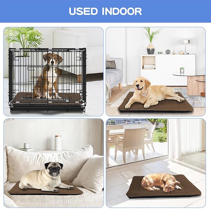 Dog Bed, Dog Crate Mat Washable, Ultra Soft & Anti-Slip S Dogs Bed Fit Dogs Crates & Kennels (Curry, 48.0" L x 30.0" W x 1.5" Th)