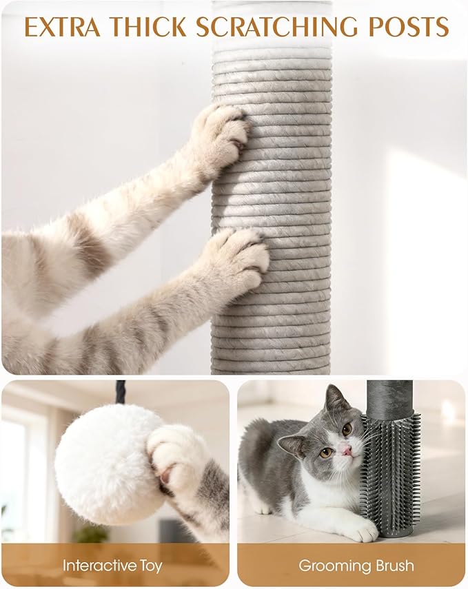 60in Maine Coon Cat Tree for Large Cats, Heavy Duty Cat Trees for Large Cats, Modern Cat Tree Tower with Plush Platforms, Gray Sisal Posts, Scratching Post for Indoor Cats