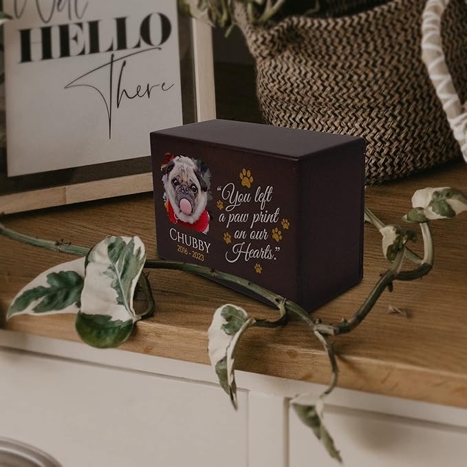 Custom Pet Keepsake Urns for Dogs, Wooden Box Ashes with Photo Your Beloved Pets, Cremation as Sympathy Gifts Lovers - Small, 6'' x 4'' 2.75'' (Chubby) Small 6''x4''x2.75''