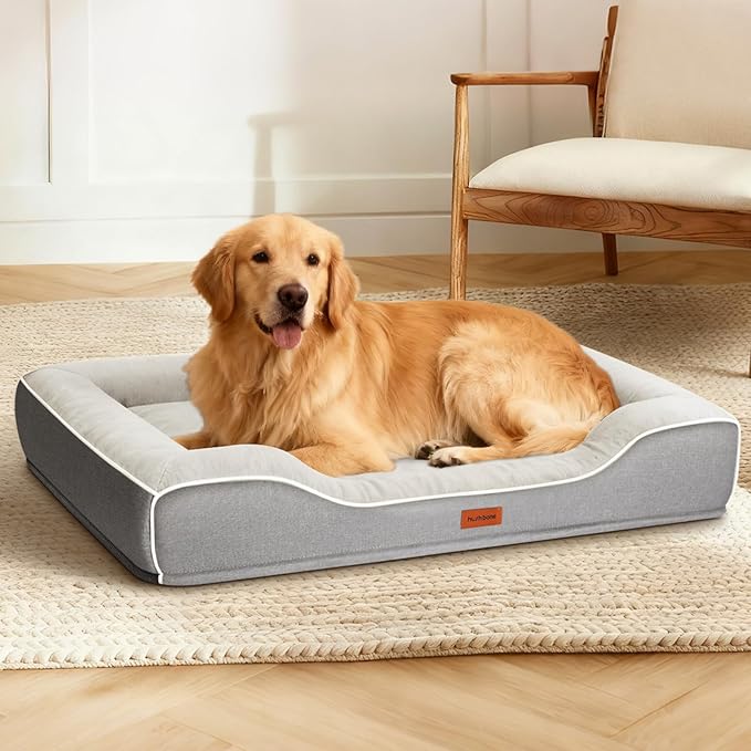 Extra Large Orthopedic Dog Bed with Cooling Gel Memory Foam,Waterproof XXL Dog Couch Bed with Removable Washable Cover,48 inch Pet Sofa with High Resilience Foam Sides for Old Pets,Grey