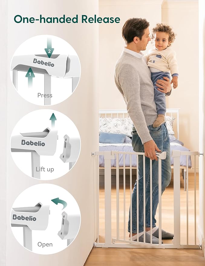Babelio Baby Gate for Doorways and Stairs, 26"-40" Auto Close Dog Gate, PressGuard C5, Easy Install Pressure Mounted Gate, fits for Narrow and Wide Doorways, Safety Gate Door for Child and Pets