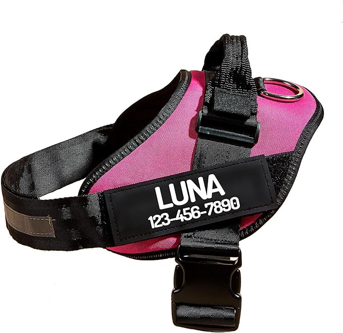 PawPawify Custom No Pull Dog Harness with Name and Phone Number, Heavy Duty Personalized Pet Vest to Prevent Tugging, Pulling, or Choking, Training and Walking (Pink, XL (Chest 28-35in))