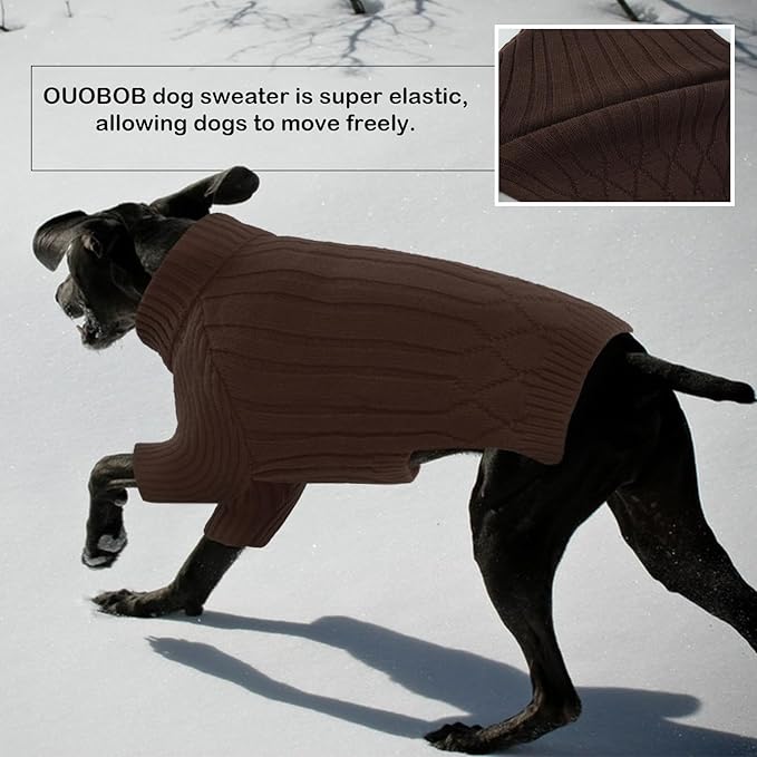 Medium Dog Sweater, Warm Winter Dog Sweaters, Turtleneck Dog Knitwear, Doggie Christmas Sweater, Pet Sweatshirt Clothes Knit French Bulldog, Beagle (Brown M)