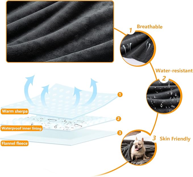 Gray Fluffy Dogs Blanket for Bed Cover,85x85in Super Big Waterproof Sherpa Fleece Blankets for Queen King Size Beds Leakproof Sofa Couch Cover for Warm Washable Mat- Gray, XXL-85x85in