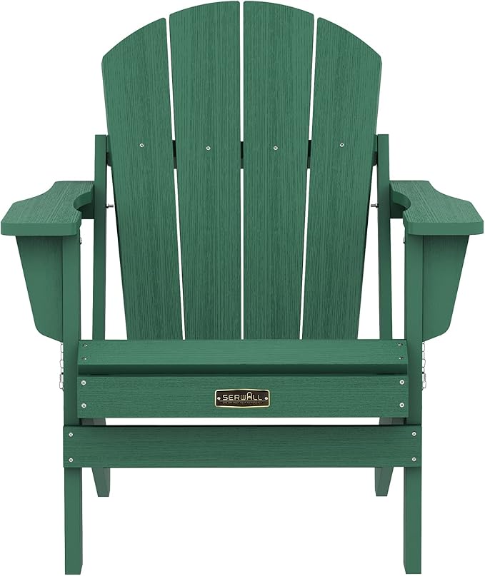 SERWALL Folding Adirondack Chair Painted Adirondack Chair Set of 6 Weather Resistant for Patio Deck Garden, Fire Pit & Lawn Furniture Porch - Green