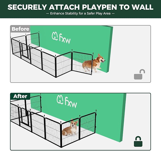 FXW Rollick Dog Playpen with Anchor Kit (Pack of 4) – 32 Inch 8-Panel Dog Pen for Medium & Large Dogs, Stable & Safe Indoor/Outdoor Play│Patented