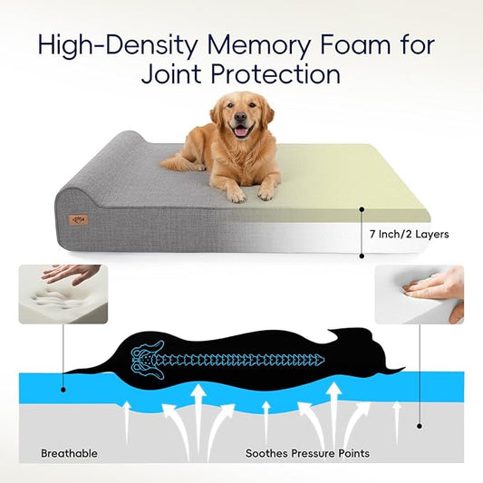 Sytopia 7" Thick Orthopedic Dog Beds for Extra Large Dogs, Chew Proof Fabric Cover, 35D Memory Foam Dog Beds with Durable Waterproof Liner & Removable Washable Cover, 50" x 34" x 10", Grey