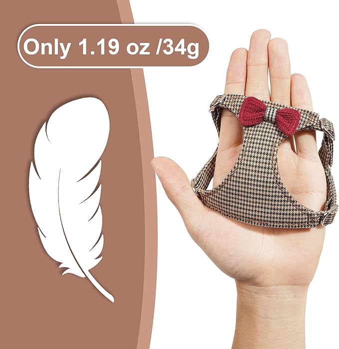 Puppytie No Pull Small Dog Harness with Multifunction Dog Leash,Lightweight Soft Adjustable No Choke Escape Proof Pet Harness Vest Pet Harness Vest,Knitted Brown,S