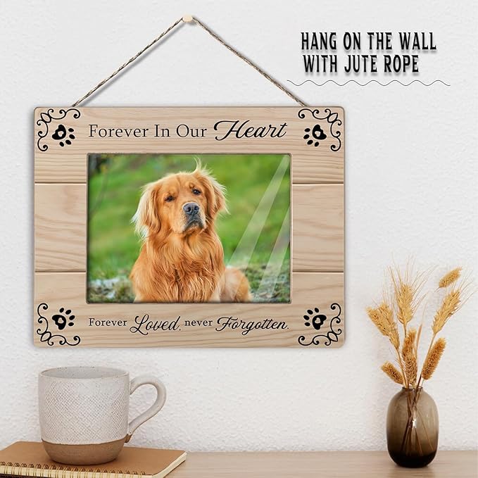 Pet Memorial Picture Frame for Dogs, 4x6Inch, Brown Wooden Tabletop Frame with Handmade Design and High-definition Printing
