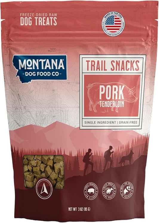 MONTANA DOG FOOD CO. Freeze-Dried Pork Tenderloin Dog Treats – 100% Natural, Single Ingredient, High Protein, Grain-Free, Made in USA – 3 oz Bag