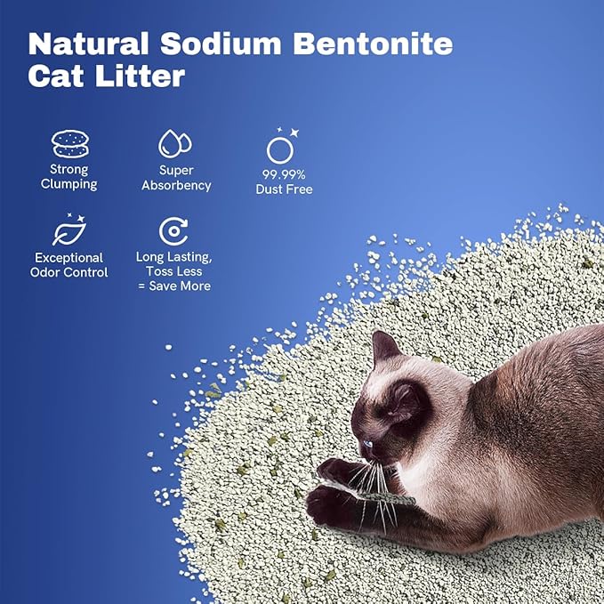 LALAHOME Premium Bentonite Cat Litter Sodium-Based, Clumping Cat Litter, Dust-Free, Strong Durability, Odor Control, Unscented Natural Mineral Formula Kitty Litter Bluk for RealScooper, 3 x 15 lb. Box