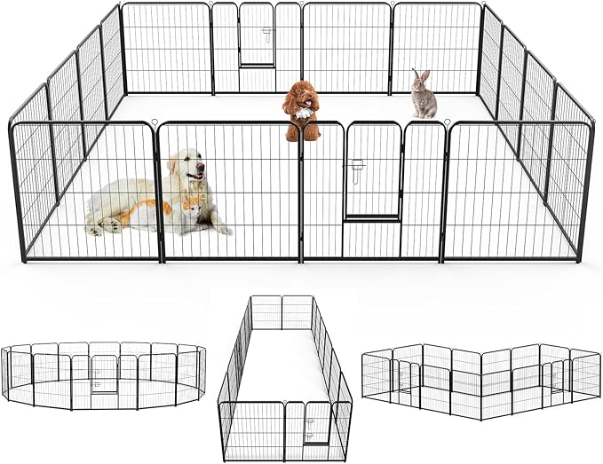 SMUG Heavy-Duty Iron Dog Playpen – 16 Panels 40” Durable, Rust-Resistant Pet Fence for Indoor & Outdoor Use, Secure & Spacious Pet Play Area for Dogs, Puppies & Small Animals