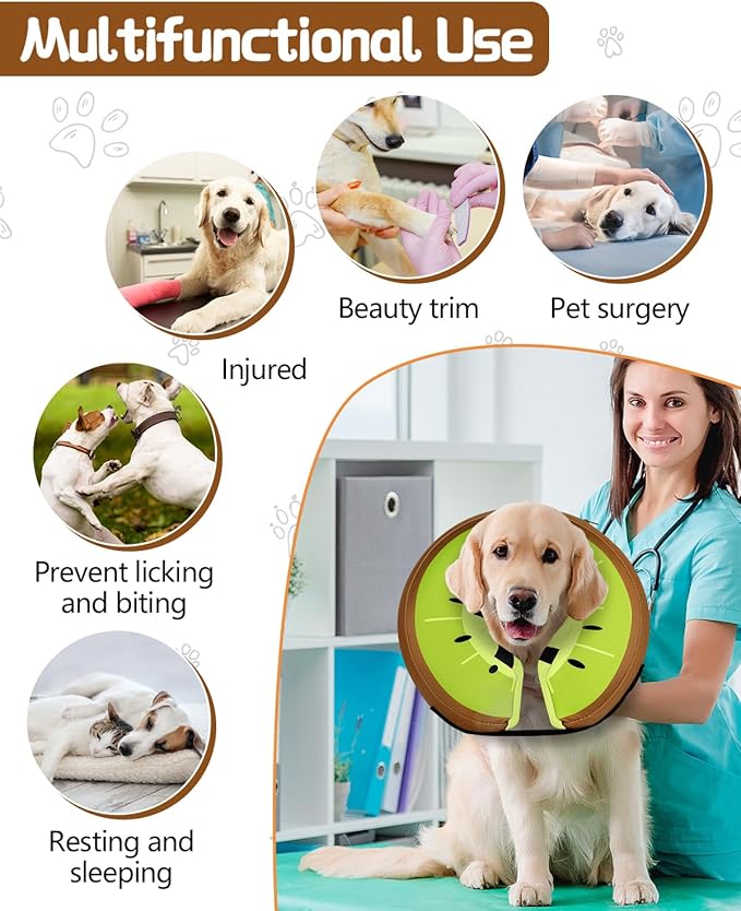 MIDOG Soft Inflatable Dog Cone,Donut E-Collar Alternative for After Surgery, Prevents Licking, Allowing Normal Eating & Vision,Comfortable Recovery Collar for Small Medium Large Dogs&Cats,Kiwifruit-XS
