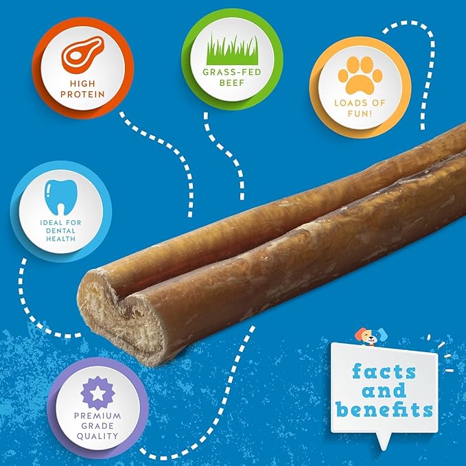 Jack&Pup 12 Inch Standard Bully Sticks for Medium and Large Dogs (10 Pack) Single Ingredient Dog Chew Bully Stick
