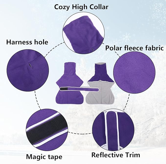 Geyecete Greyhound Cosy Fleece Jumper,Dog Winter Coat with Warm Fleece Lining,Outdoor Dog Apparel with Adjustable Bands-Purple-XS