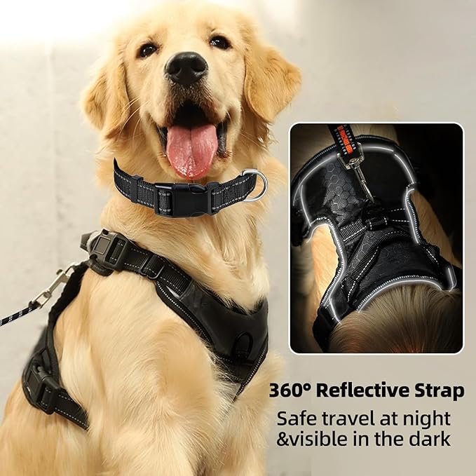 Dog Harness Set, No Pull Dog Vest Harness and 5ft Leash & Collar for Small Medium Sized Large Dog Cat,Adjustable Soft Nylon Padded Dog Vest Reflective Front Clip Vest with Easy Handle -Red L