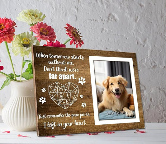 Memorial Picture Fram&Dog Memorial Suncatcher Gift Set, Pet Picture Frame, Sympathy Gifts for Loss of Loved Pet, Bereavement Gifts for Loss of Dog, Remembrance Photo Frame or Memorial Gift, Fits 4x6In Photo(GXK03)