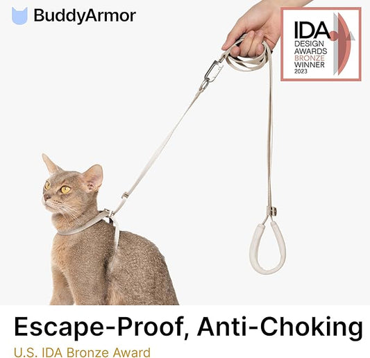 Cat Harness and Leash Set, Lightweight Escape Proof Cat Harness Leash with Padded Handle, Adjustable Cat Leash and Harness for Kitten Small Large Cats Walking Training (Linen, M)