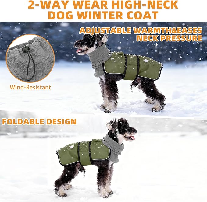 KOOLTAIL Dog Winter Coat for Small Medium Dogs, Waterproof&Windproof Puppy Jacket with Fleece Lining and High Collar for Cold Weather, Reflective Warm Pet Snowsuit Vest Clothes with Leash Hole,Green M