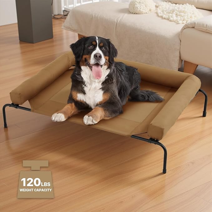 Athena Collection Outdoor Elevated Dog Bed with Removable Bolsters, 55 Inches Raised Dog Cot Washable with Metal Frame Non-Slip Feet for Large Size Dog, Brown