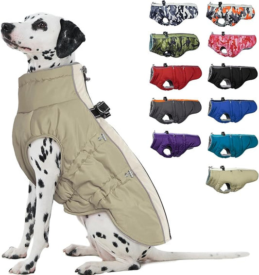 Dog Coat - Large Dogs Winter Jacket, Warm Zip Up Snowsuit, Reflective, Water-Resistant, Beagle, Corgi, Apricot