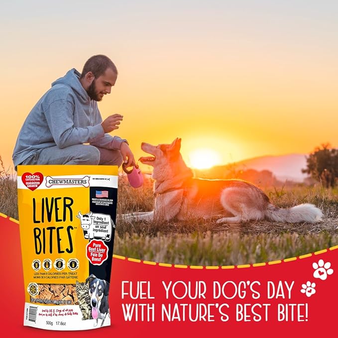 Chewmasters 100% Pure Beef Liver Bites, Healthy Freeze Dried Dog Treats, 17.6 oz, All Natural, Grain Free, High Protein & Zero Additives, Made in USA, Packed with Nutrients and Vitamins