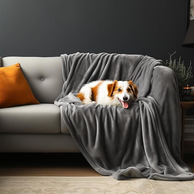 Waterproof Blanket for Bed, Couch, Kids & Pets Protection – Splash-Proof, Spill-Proof, Leakproof Flannel Blanket Reversible Design (Moon Grey & Starlit Grey, 60x80