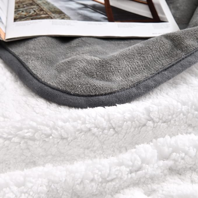 Waterproof Blanket for Bed Couch Sofa, Soft Liquid Pee Proof Pet Blanket for Dog Puppy Cat, Reversible Sherpa Fleece Furniture Protector (Grey, 60x80 inches)