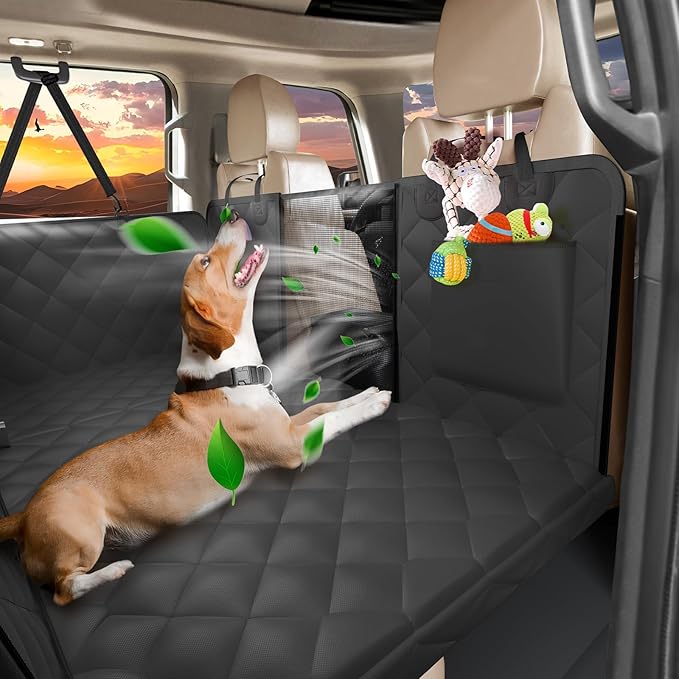 Back Seat Extender for Dogs-Upgraded Egg Crate Foam, Hard Bottom Dog Seat Cover for Truck Back Seat, Dog Hammock for Truck Crew Cab F150, RAM1500, Sierra, Silverado,Tundra, Titan（59‘x29’