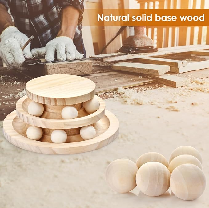 SMICEM Cat Ball Track Toy, Double-Layer Tower cat Toy Roller, Interactive Wooden cat Toy - no Card Ball, Anti Slip, no Assembly Required, Ideal Choice for Physical and Mental Exercise of Kittens