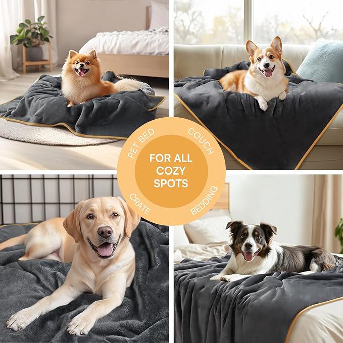 Luciphia Waterproof Pet Blanket, Liquid Pee Proof Dog Blanket for Sofa Bed Couch, Reversible Sherpa Fleece Furniture Protector Cover for Small Medium Large Dogs Cats, Grey+Beige Medium（57" x 40"）