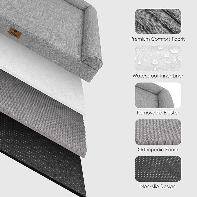 Sytopia 42 Inch Orthopedic Dog Beds for Large Dogs, Waterproof Egg Crate Foam Big Pet Bed with Washable Removable Waterproof Cover and Anti-Slip Bottom, Grey