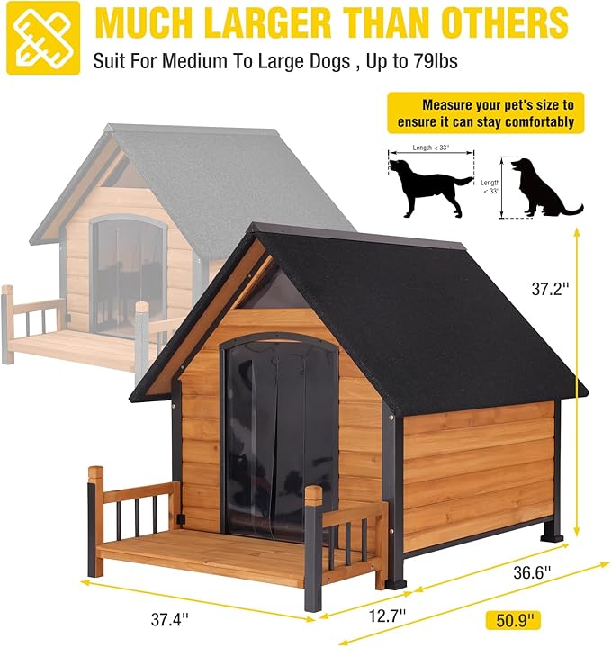 Aivituvin Dog House Outdoor 50.9" Large Dog Kennel with Anti-Bite Metal Frame for Small Medium Large Dogs Weatherproof for Winter