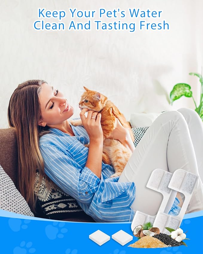 12 + 12 Pack Cat Water Fountain Filter Replacement Compatible with Compatible with FEELNEEDY Cat Water Fountain FN-W17 3.2L/ 108oz, Pet Water Fountain Filter Replacement Filters and Sponges