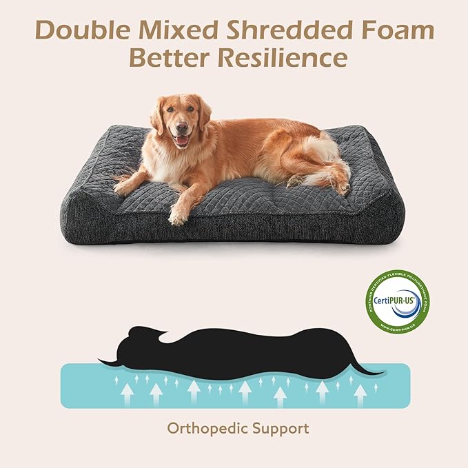JOEJOY Orthopedic Dog Bed Medium Sized Dogs, Extra Thick Supportive Big Dog Couch Bed with Sides and Waterproof Lining, Ultra Soft Pet Bed Sofa, Grey, 35''x25''