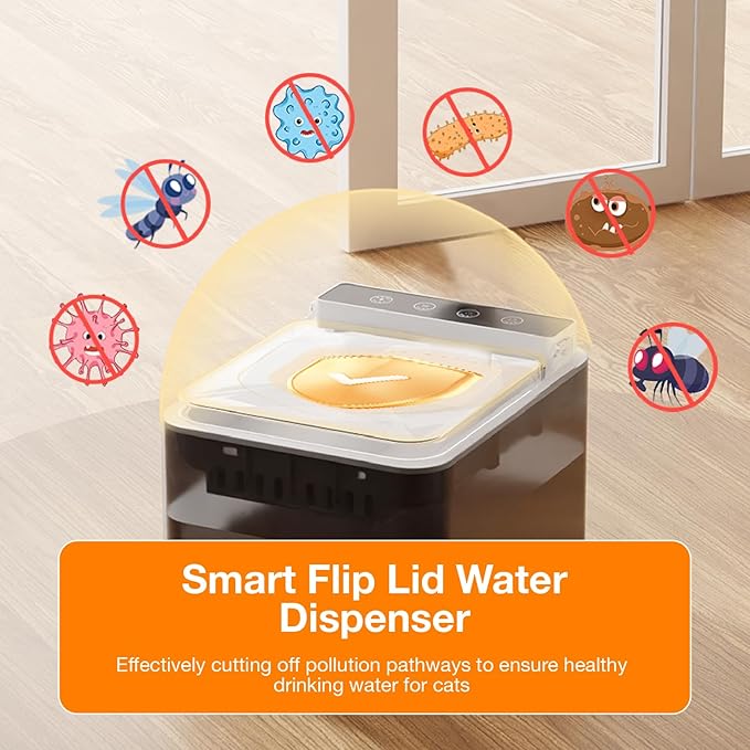 Wireless Pet Water Dispenser with Lid, 101oz/3L Automatic Water Dispenser for Cats, Dog, Sensor Battery Operated Cat Water Fountain, Auto Pet Waterer No Spilling, Gifts for Cat Lovers