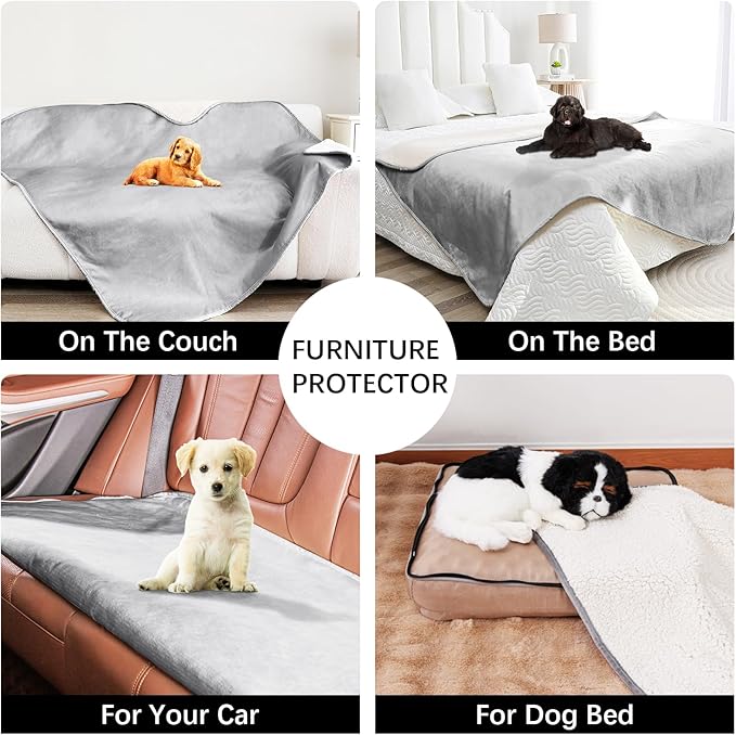 Waterproof Blanket for Bed, Leak Proof Dog Blankets for Couch Sofa Protection, Reversible Pet Sherpa Throw Furniture Protector Machine Washable King Size(86"x108",Darkgrey)