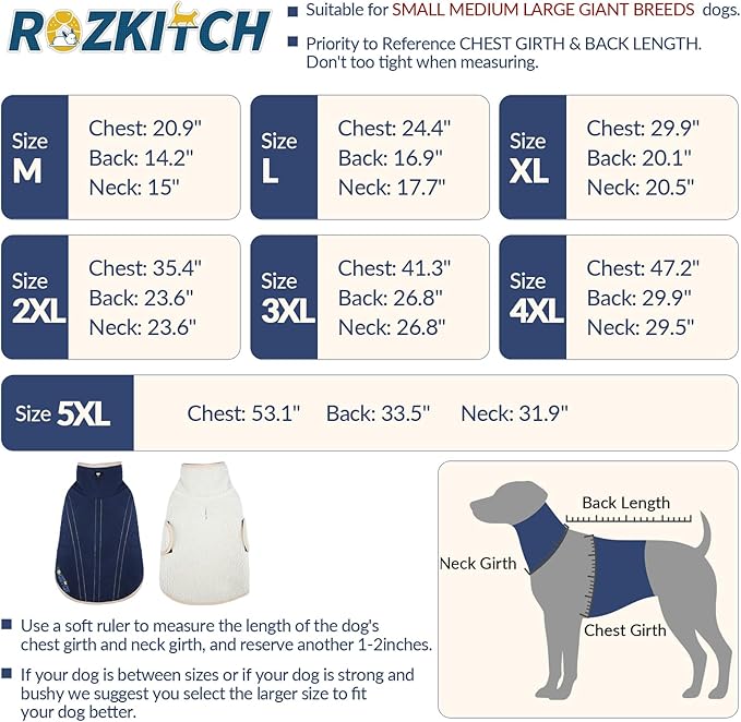 ROZKITCH Reversible Big Dog Sweater for Large, Thick Dog Vest Fleece Sherpa Sweater, Adjustable Double-Sided Plush Sweatshirt for Outdoor Hiking Climbing Walking Large Breeds DarkBlue 2XL