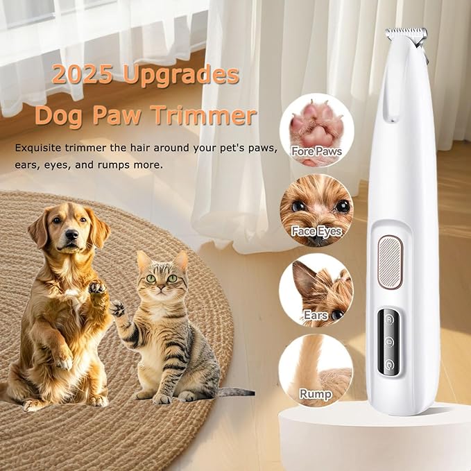 1PC Dog Paw Trimmer with LED Light,35dB Low Noise Precision Pet Paw Trimmer for Dogs Cats Grooming Clippers,Safety Electric Paw Hair Trimmer for Paws,Ears,Rump,Face,Eyes,Dog Christmas Gifts