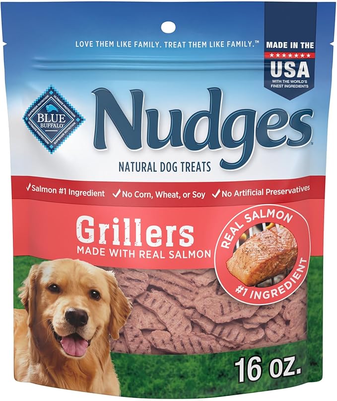 Blue Buffalo Nudges Grillers Natural Dog Treats, Made in The USA with Real Salmon, 16-oz. Bag