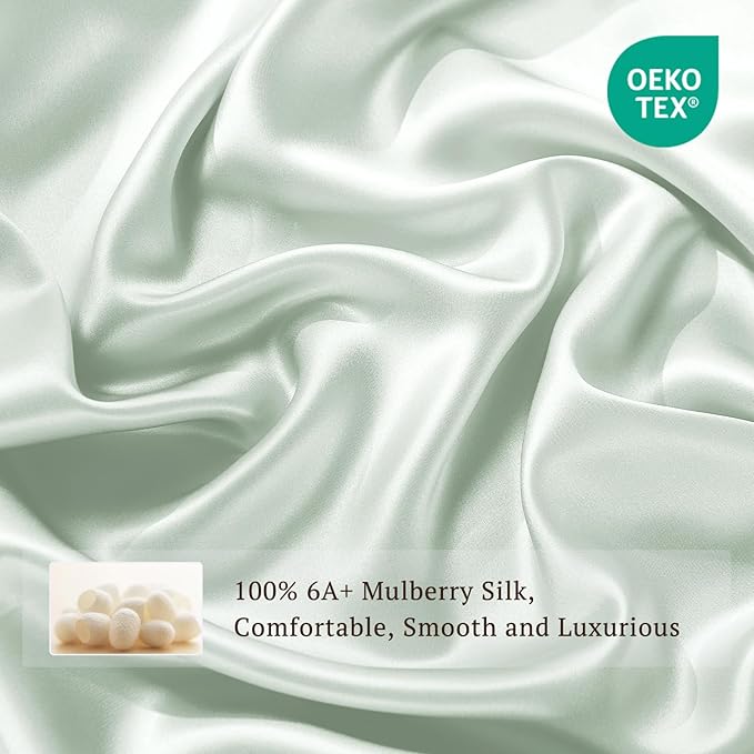 THXSILK Silk Sheet Set 4Pcs, 6A+ Top Grade 100% Natural Mulberry Silk Bed Sheets, Luxury Bedding Sets Ultra Soft Durable, 1 Fitted Sheet, 1 Flat Sheet and 2 Pillow Shams (King, Light Blue)