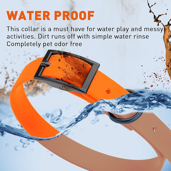 Dogline Biothane Coated Webbing Dog Collar with Black Metal Hardware: Durable Easy-Clean Everyday Collar for Dogs - Comfortable Adjustable Odor-Resistant Pet Collar, W5/8" x L12-15, Hunter Orange