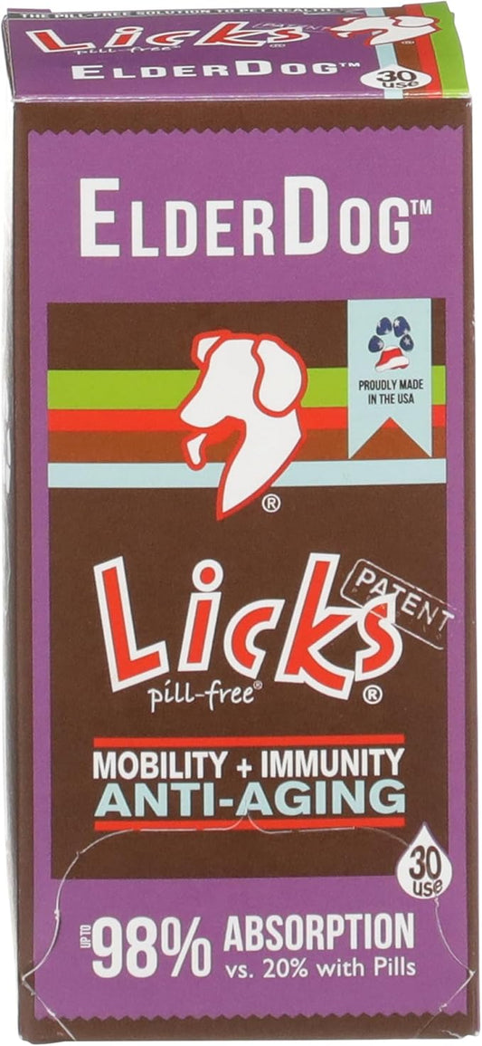 Licks Pill Free ElderDog - Older Dog Vitamins and Supplements - Joint & Immune Support Supplements for Dogs - Dog Coat & Digestion Supplement for Senior Dogs - Gel Packets - Roasted Chicken, 30 Use