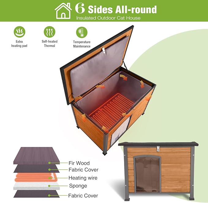 Large Heated Dog House Outdoor XL Insulated Dog House Weatherproof Dog Kennel ((with Heating Pad & Liner), Extra Large Heated Dog House (AIR76-XL-HP))