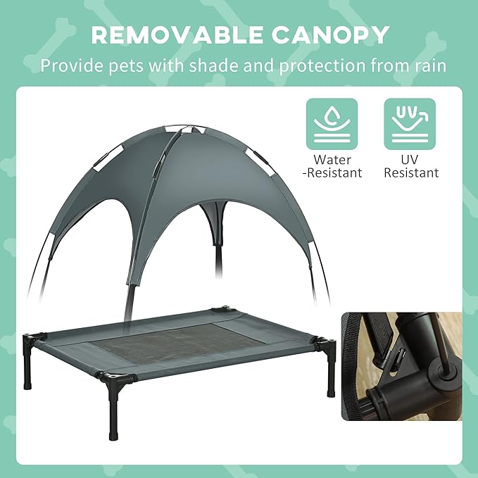 PawHut Elevated Portable Dog Cot Cooling Pet Bed With UV Protection Canopy Shade, 30 inch