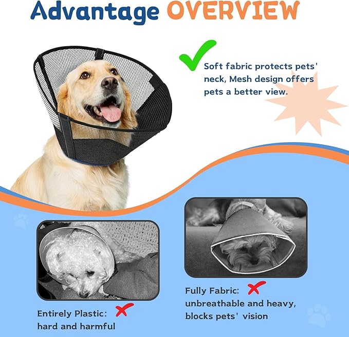 Dog Cone Collar to Stop Licking: Soft Mesh Recovery Collar After Surgery with Detachable Pad, Elizabeth Cone Alternative for Large Medium, Small Dogs, Normal Eating and Drinking (L,Patterned)
