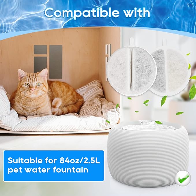 8 Set Cat Water Filter, Replacement Filters for 2.5L Lite & Premium Pet Fountain, Triple Filtration System Pet Filter Replacement (Including 12 Foam/Sponge Mufflers)